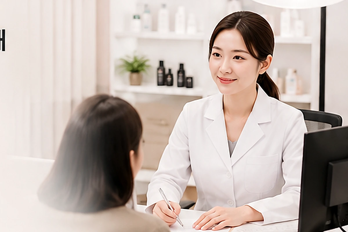 피부 상태를 확인하며 상담하는 장면