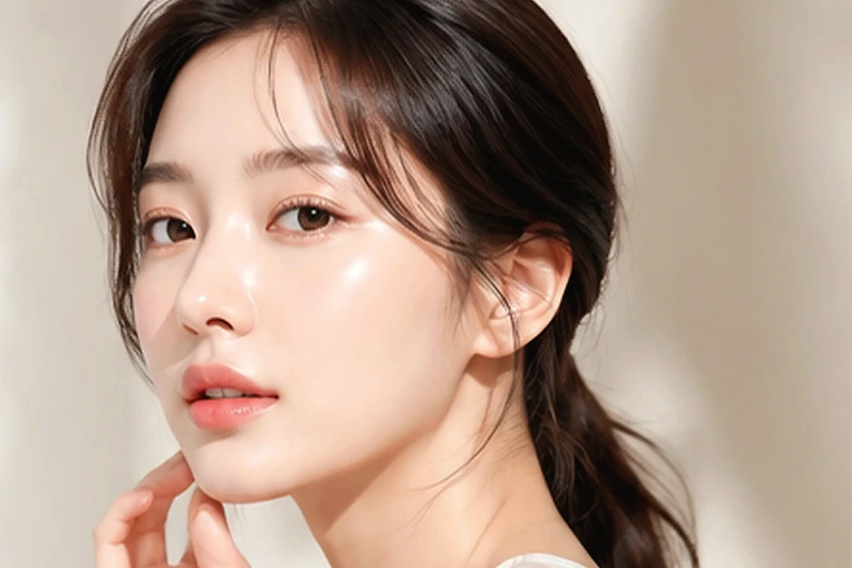 여드름 자국과 흉터가 보이는 자연스러운 피부 클로즈업