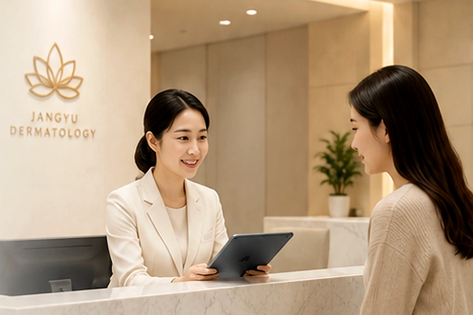 고주파 리프팅 장비로 얼굴 피부를 관리하는 장면
