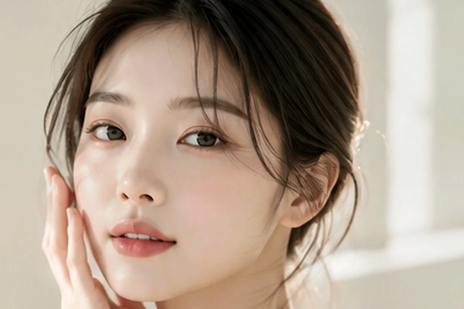 기미와 색소 상태를 확인하는 한국인 여성 피부 이미지
